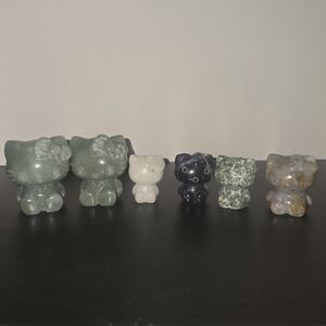 Set of Stone Cat Figurines - Green, White, Black, and Gray